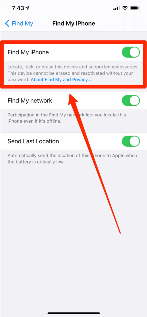 how to turn off find my iphone from another device
